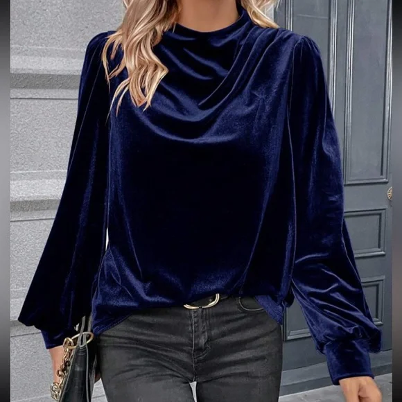 Luxe Velvet Cowl Neck Top Blouse Shirt - Picture 16 of 16